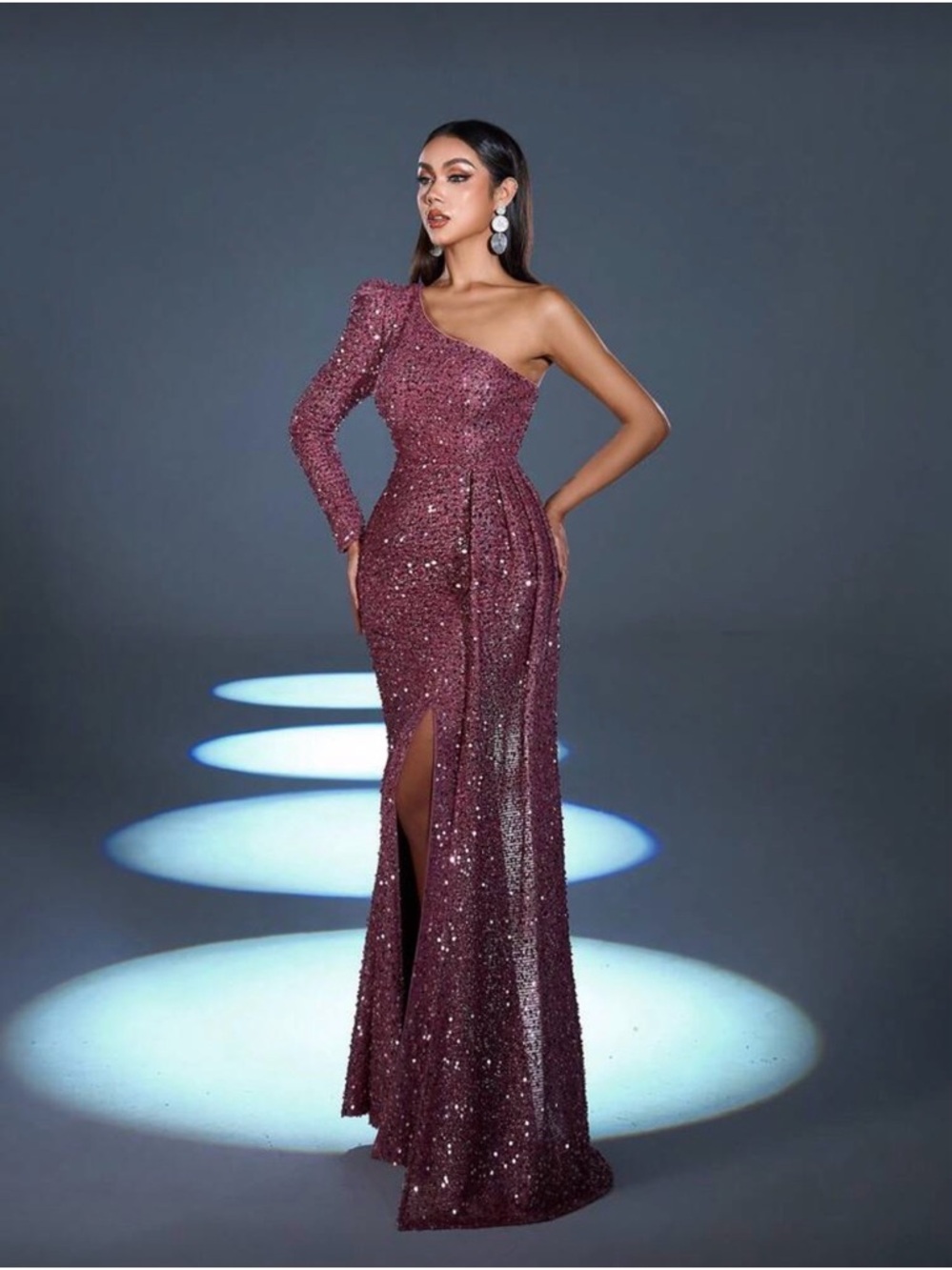 One-Shoulder Rose Pink Sequin Dress